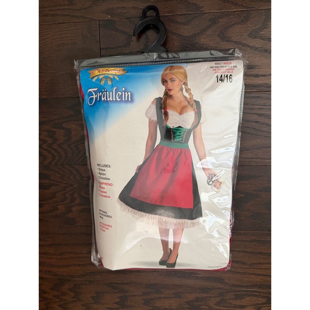 Oktoberfest Fraulein Adult Costume Dress Apron Crinoline Set Size 14/16 New